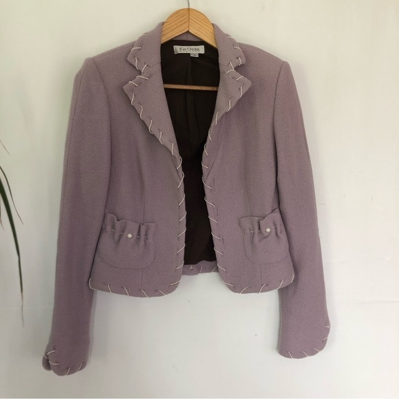 KAY UNGER Womens Light Purple Blazer Silk Wool Blend Beads Embroidered Hems Sz 4 - Picture 14 of 14